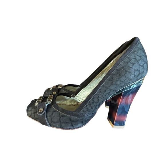 Elaine Turner Platform Heels Open Toe Brown Suede Tortoise Shell Heel Gold Hardw - Picture 1 of 11